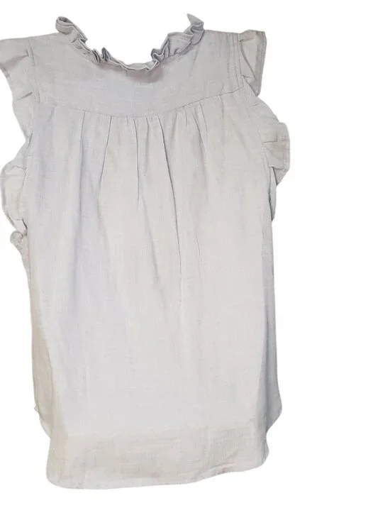 Woman's Dylan Chambray Ruffle Denim Shirt Size S - Picture 3 of 7